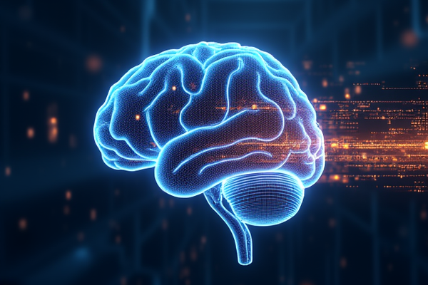 Abstrakte Darstellung von künstlicher Intelligenz und Daten mit leuchtenden Verbindungen