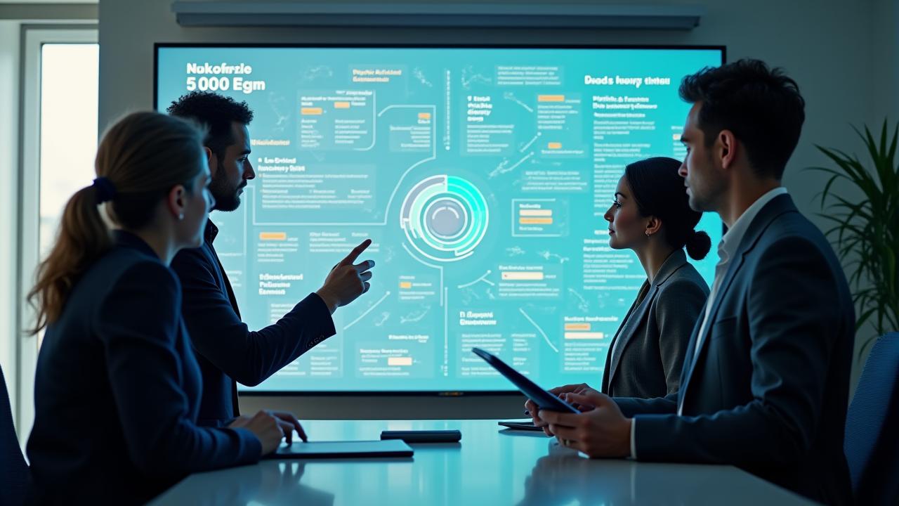 Team arbeitet zusammen an einer visuellen Strategietafel mit Diagrammen und Notizen, symbolisiert die Neupositionierung eines B2B-Tech-Unternehmens.